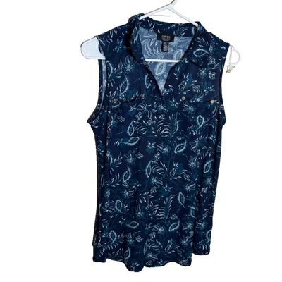 Camiseta sin mangas Jones New York para mujer pequeña azul cuello en V sin mangas floral informal Foto 1 de 4