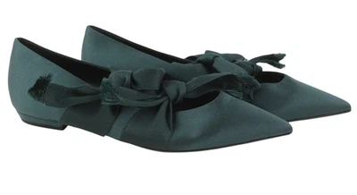 EMPORIO ARMANI X3D262 Damen Ballerinas EU37 Grün Satin Spitz Zehen Mit Riemen - Bild 1 von 4