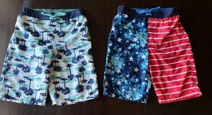 Lot Of 2 Boys Bathing Swim Suit Trunks Board Shorts Sz 16 Flag Palm Trees - Picture 1 of 6