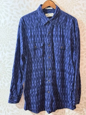 Orvis Men’s L Royal Blue Western Print Long Sleeve Cotton Snap Up Shirt - Image 1 of 4