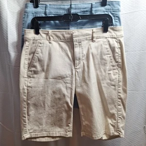 LOFT Bermuda Shorts (Lot of 2) Sz 6 Beige Blue Long Stretch Preppy Modest Summer - Picture 1 of 9