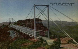 North Carolina NC Grandfather Mountain Mile High Swinging Bridge Linen Postcard - Picture 1 of 2