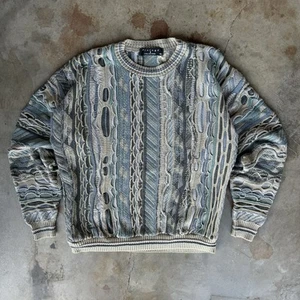 VTG Protege Coogi Style Pullover Sweater XL Light Blue Gray USA Made Bill Cosby - Picture 1 of 6