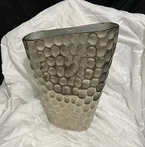 Handcrafted Hammered Metal Vase Silver Tone India 9" Tall Decor - Picture 1 of 22