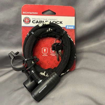 Schwinn Bicycle Lock Keyed 3ft Fabric Cover Steel Cable Lock Black SW78856 NEW - Image 1 of 4