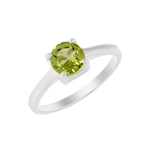 Piedras preciosas de peridoto redondas naturales 925 anillo de plata... - Imagen 1 de 7