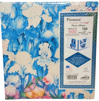 Álbum de fotos de diseñador PIONEER 100 páginas 3 anillos vintage 1996 azul floral sellado Foto 1 de 4