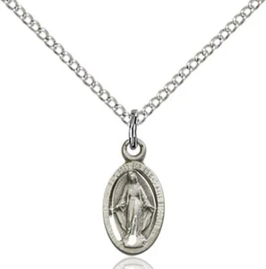 Sterling Silver Miraculous Medal Catholic Pendant Necklace 18" Chain GiftBox - Picture 1 of 3