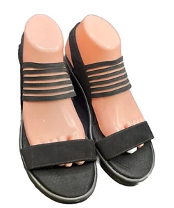 Skechers CALI RUMBLERS Black Wedge Sling back Sandals Size 9 Memory Foam - Bild 1 von 8