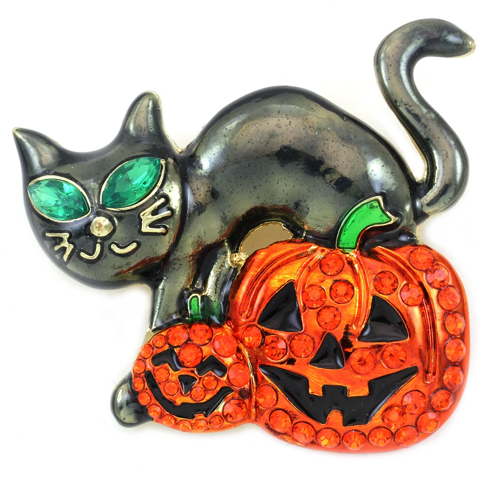 Feliz Halloween Gato Negro Jack-O-Lantern Calabaza Broche Prendedor Disfraz Joyería z1 Foto 1 de 3