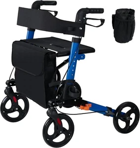 Rollator Walker 330 lb Capacity Seat Adjustable Height 8″ Wheels Cup Holder - Picture 1 of 11