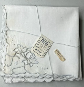 Vintage NOS Set Lot 5 Linen Napkins Embroidered Vase Flower Azores Portugal - Picture 1 of 8