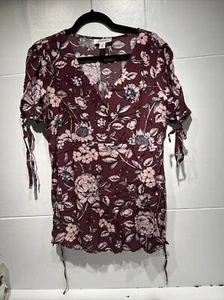 Motherhood Maternity burgundy flower Maternity Top shirt sleeve shirt medium - Picture 1 of 10