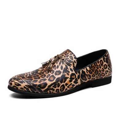 Mocassim masculino com estampa de leopardo 2019 borlas sapatos mocassim boate ao ar livre - Imagem 1 de 4