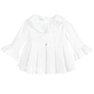 Vintage FOQUE Kid's Cotton Ruffle Blouse Long Sleeve White Size 8 Girl's - Picture 1 of 7