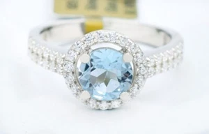 GENUINE 1.17 Cts AQUAMARINE & WHITE SAPPHIRE RING .925 Sterling Silver - NWT - Picture 1 of 3