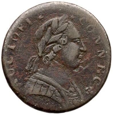 Moneda de cobre colonial derecha Connecticut busto enviado por correo 1788 M 4,1-k R-5 Foto 1 de 2