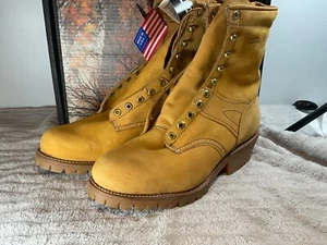 VTG Mens Beige Leather Walker Golden Retriever Logger Work Boots Multiple sizes - Picture 1 of 8