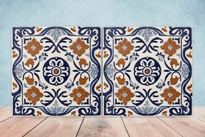 Greek Ceramic Wall Tiles - Set of 2 Kitchen Backsplash Bathroom Ceramic Art Tile - Picture 1 of 3