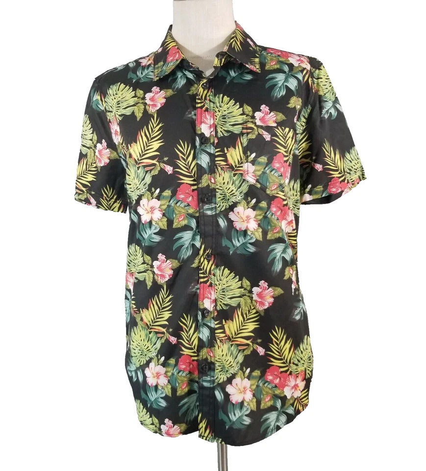 Herrero Irrompible Camisa Hawaiana Hombre Mediana Grande Negra Floral Tropical Foto 1 de 4