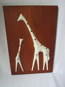 SGRAFO modern Design Holz Wandbild mit 2 Porzellan Giraffen Giraffe getupft rar - Picture 1 of 7
