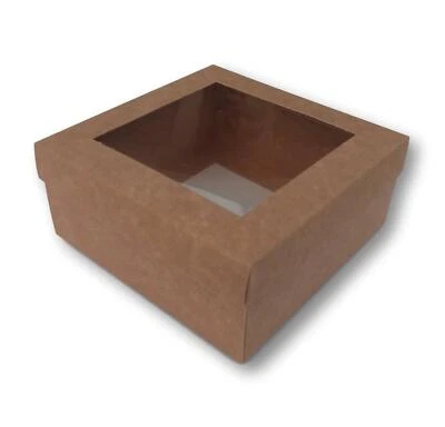 5 KRAFT BROWN 5 x 5 INCH BOX WITH WINDOW LID, GIFTS, GARMENTS, CAKES ETC - Image 1 of 3