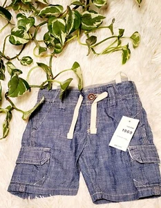 GAP Baby Boys 3-6 Months NWT Blue Pull-On Cargo Denim Shorts Jeans - Picture 1 of 8