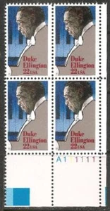 US. 1986 Scott #2211 "Duke" Ellington 22c. Plate Block of 4 MNH OG - Picture 1 of 1
