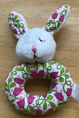 Vera Bradley Bebé Conejo Blanco Conejo Peluche Sonajero Flores Rosa 2012 Foto 1 de 4
