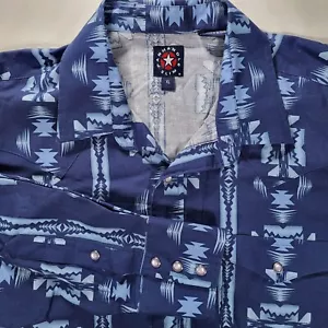 Panhandle Slim Men's XL Blue Aztec Western Long Sleeve Pearl Snap Shirt - Picture 1 of 12