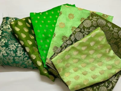 Preciosos verdes - paquetes de tela brocada - 100 gms, 4 cuartos de grasa, 6 cuartos de grasa Foto 1 de 4