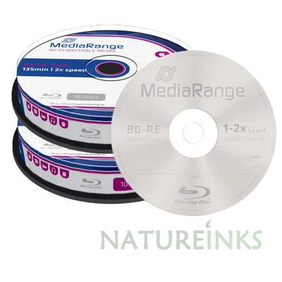 20 Mediarange ReWritable BluRay BD RE BDRE 25 GB 2x Blank Discs MR501 spindle - Image 1 of 2