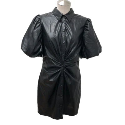 Mini Vestido Endless Rosa Cuero Vegano Cierre de Botones Mujer Grande Negro Rocker Foto 1 de 4