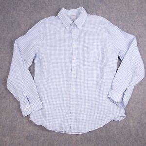Brooks Brothers Button Up Shirt Large Linen Regent Fit Blue Plaid Mens