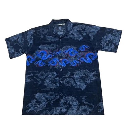 Anchor Blue Brand Y2k Dragon Print Button Shirt Men L Cybergoth Rave Sk8 Rare 48 - Image 1 of 4