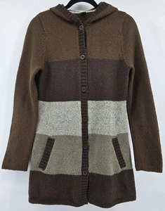 PRANA Strickjacke Pullover braun Streifen Knopf Kapuze Wollmischung Taschen Gorpcore - Bild 1 von 7