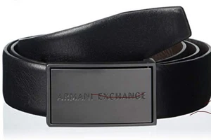 A|X Armani Exchange Men's Brushed Logo Plaque Reversible Belt Black Gray 40” - Picture 1 of 4