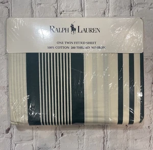 Neu mit Etikett Ralph Lauren Vintage Canvas Streifen grün ein Doppel Spannbetttuch Vintage - Bild 1 von 2