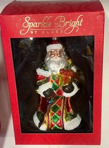 Christopher Radko funkelnder heller Weihnachtsmann mit Geschenk Glas Ornament 5" - Bild 1 von 8