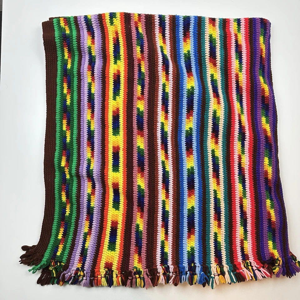 Manta de Colección Crochet Mano Abuela Tejida para Regazo 64x60 Multicolor Arco Iris Tiro Boho Cadera Foto 1 de 3