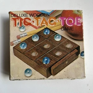 Vintage 1980 , Tic Tac Toe Wood + 10 Marbles, Travel Game - Picture 1 of 6
