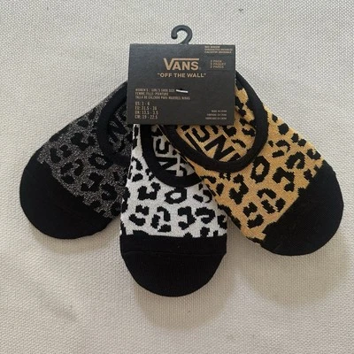 Vans Women/Girls Size 1-6 White Black Leopard No Show Socks 3 Pack NWT - Image 1 of 2