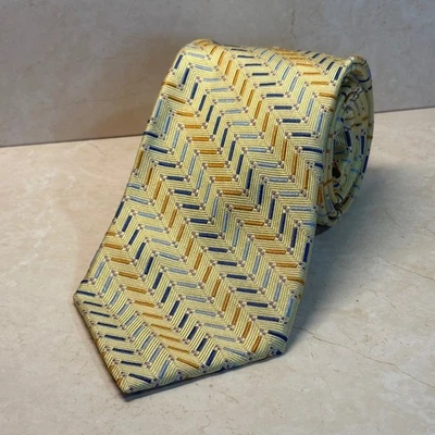 Jos A Bank Necktie Men's Silk Yellow Blue Gold Geometric Pattern Made in Italy - Image 1 of 4