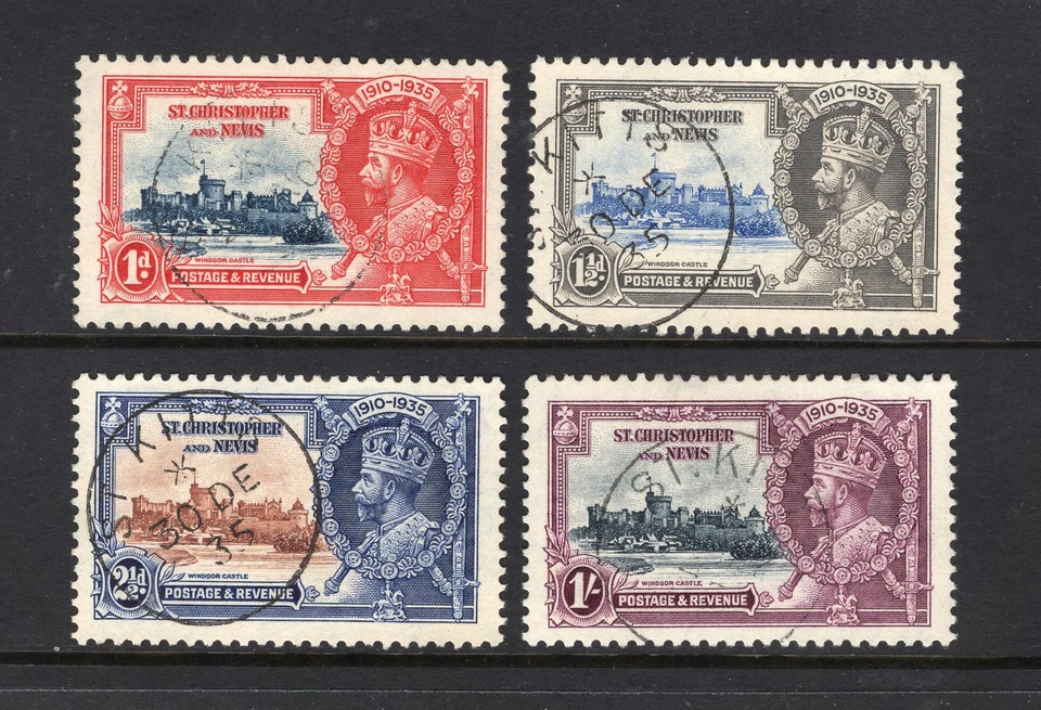 M30205 St Christopher-Nevis 1935 Silver Jubilee Set X4 Fine Used Sg 61/4 Cat £24 — 第 1/1 张图片