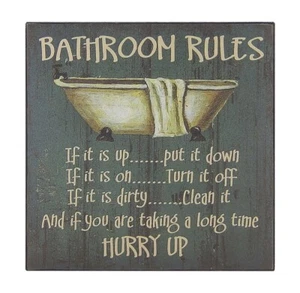 Badezimmer Regeln lustiges Toilettenschild Regal Sitzer Wandkunst Tür Dekor Druck 5" x 5" - Bild 1 von 6