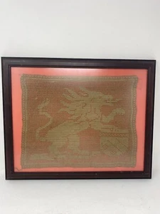 Antique Framed Tatted Lace Griffin Handmade Family Crest Coat of Arms Gryphon - Picture 1 of 7