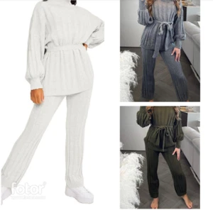 Damen klobig gestricktes High Set 2-teilig Loungewear Anzug Trainingsanzug italienischer Stil - Bild 1 von 4