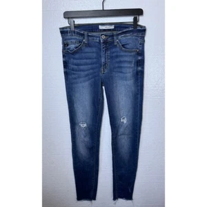 Kancan Womens Size 9 / 28 Dark Wash Distressed Ripped Raw Hem Skinny Jeans Denim - Picture 1 of 10