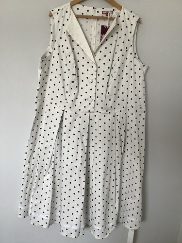 OFF WHITE Abito camicia senza maniche a pois Joe Browns taglia 26 nuovo con etichette bianco sporco e nero