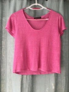 Alex and Co* Lovely Linen Cropped Pink top Cap sleeves Size 14 Used little - Picture 1 of 6